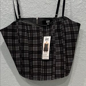 Madden NYC Black Plaid Cropped Cami Top
